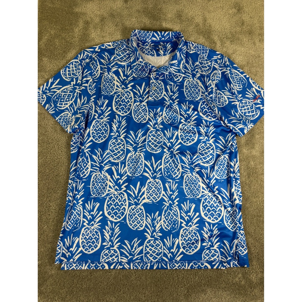 Chubbies Mens XXL Performance Polo Shirt Blue White Pineapple Print Golf Top